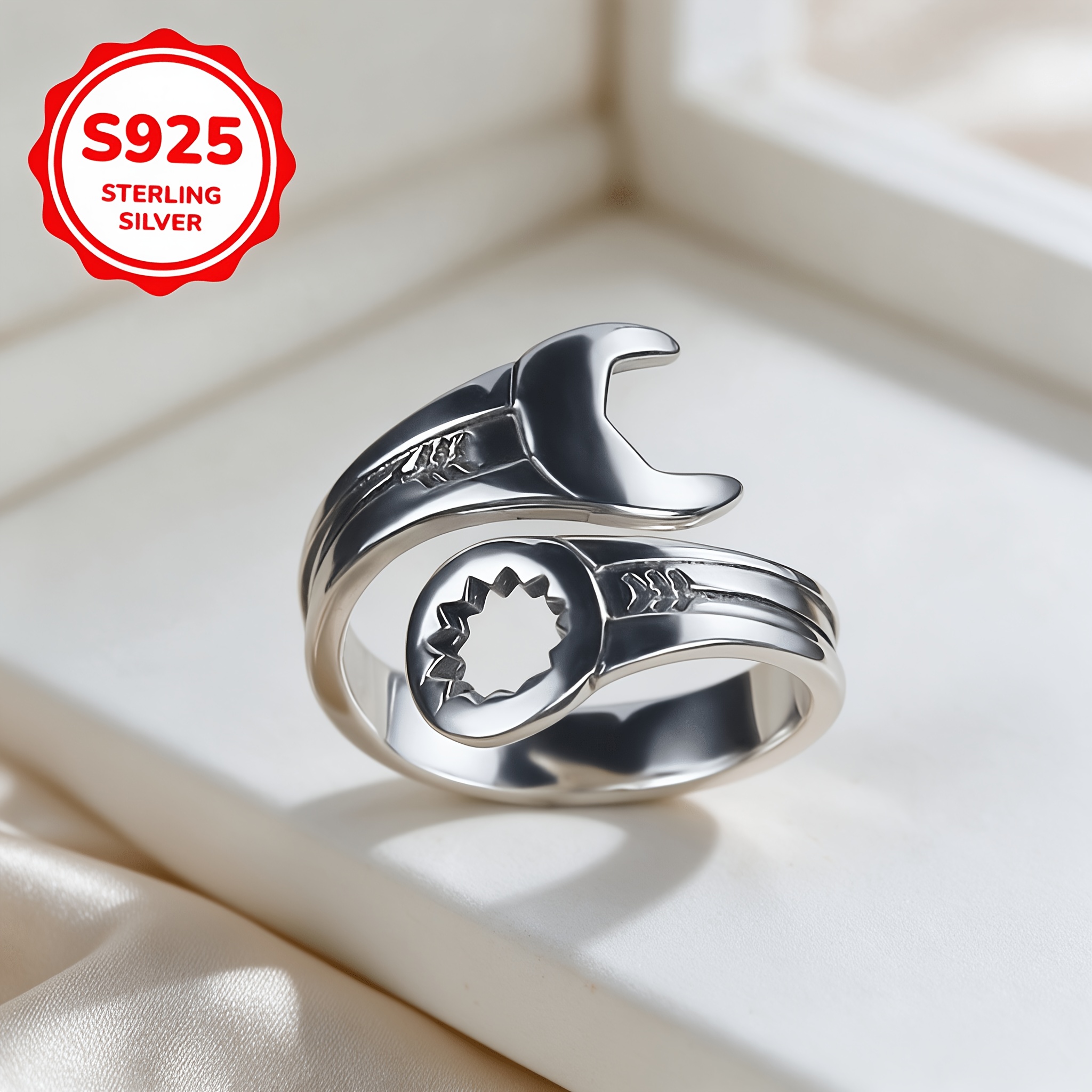 925 Silver Individual Wrench Open Adjustable Ring
